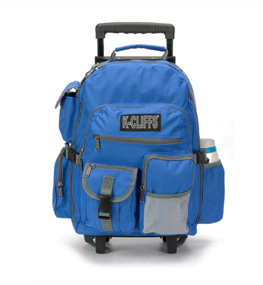 - 4 PACKS | $44.99 PER PACK || Wholesale Case Lot: 4pc Heavy Duty Rolling Backpack School Bookbag with Wheels Deluxe Wheeled Daypack