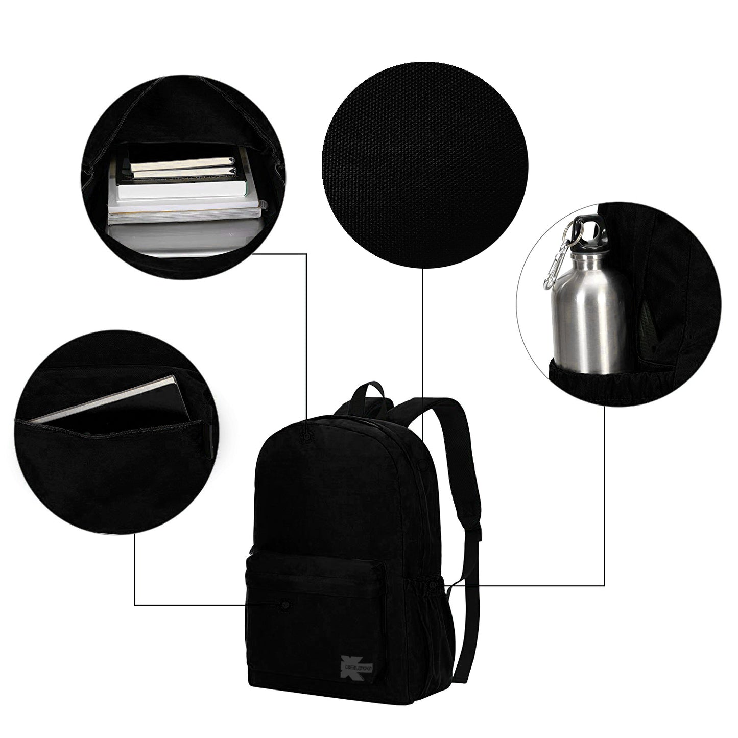 Wholesale Case Lot: 25 pcs Basic 18" School Backpack Simple Student School Bag Lightweight ||| 25 PACKS | $7.99 PER PACK