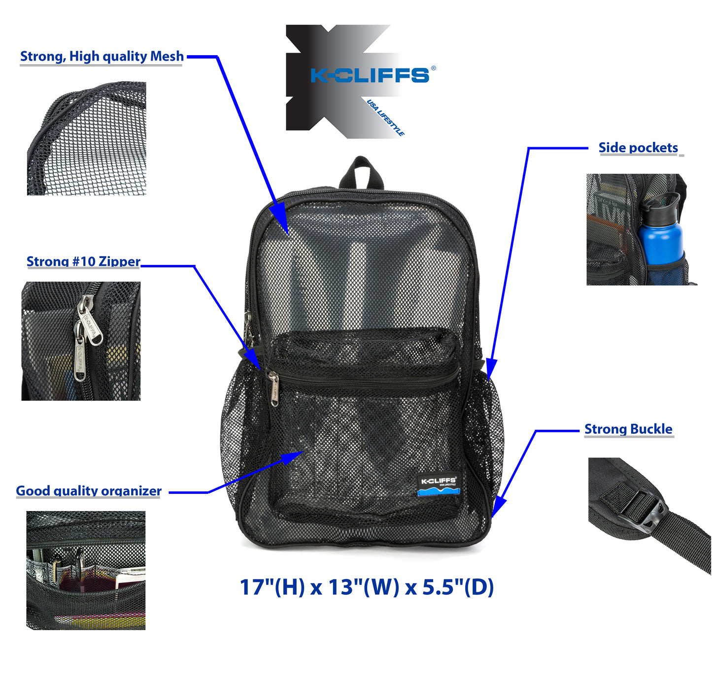 - 20 PACKS | $11.49 PER PACK || Wholesale Case Lot: 20 pcs Heavy Duty Classic Gym Student Mesh See Through Netting Backpack Padded Straps