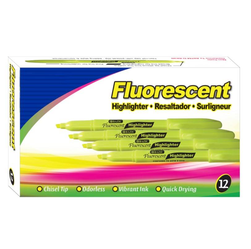 72/144 PACKS | $1.31 ~ $2.78 PER PACK ||    Pen Style Fluorescent Highlighter Yellow w/ Pocket Clip (5/Pk)