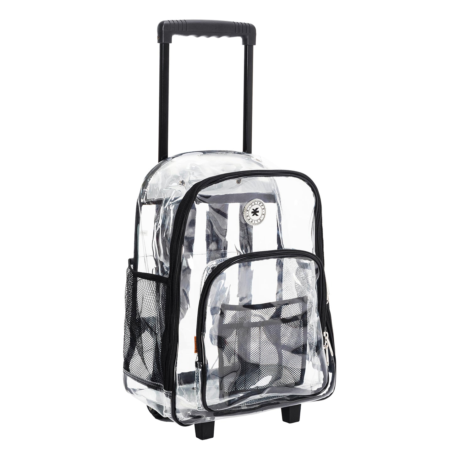 - 4 PACKS | $35.99 PER PACK ||    Wholesale Case Lot: 4pc Rolling Clear Backpack: Heavy-Duty See-Through Daypack with Wheels for School and Travel
