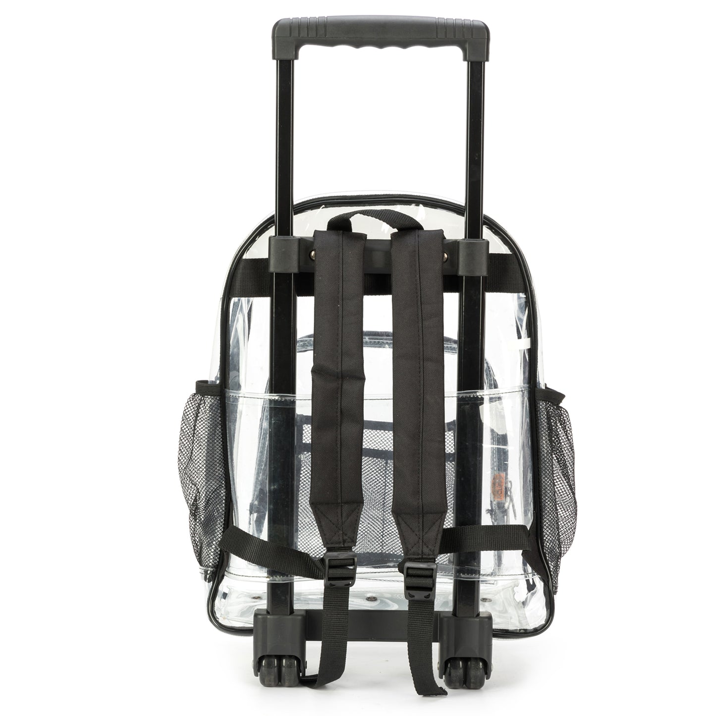 - 4 PACKS | $35.99 PER PACK ||    Wholesale Case Lot: 4pc Rolling Clear Backpack: Heavy-Duty See-Through Daypack with Wheels for School and Travel