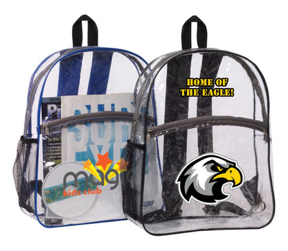 50 PACKS | $5.99 PER PACK ||    Wholesale Case Lot: 50 pcs 15.5" Clear Backpacks 0.3mm PVC Quality See-Through Student Bookbag
