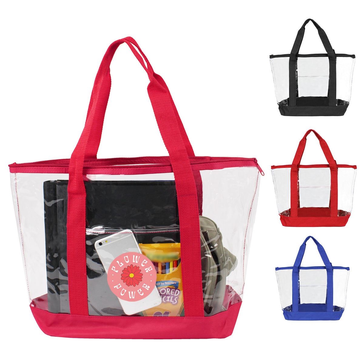 50pcs pack  | 19" Heavy Duty Clear Security Tote Bag – Zipper Top with 600D Bottom
