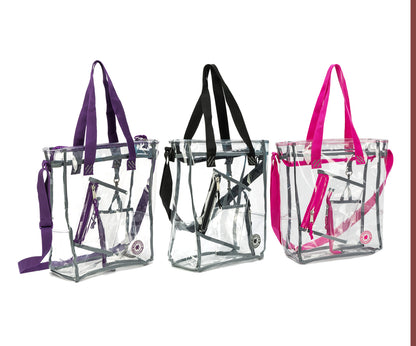 Wholesale Case Lot: 25-Pack Heavy Duty Clear Tote Quality See-Through Messenger Work Bag - Durable Transparent PVC  |||   25 PACKS | $9.99 PER PACK