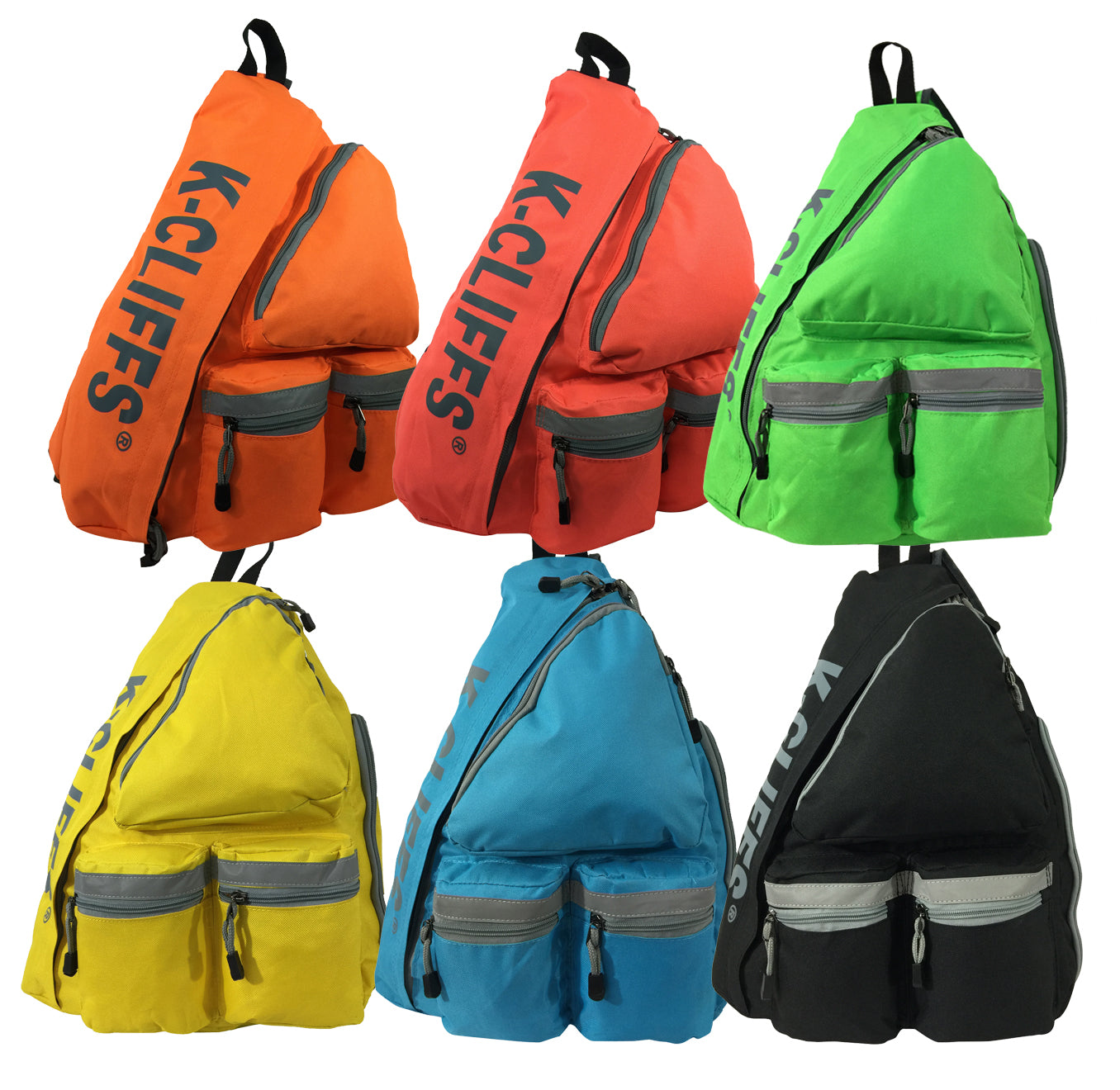 Wholesale Case Lot: 20 pc High-Visibility Water-Resistant Sling Backpack: Heavy-Duty Laptop Bookbag with Reflective Safety Stripe  |||   20 PACKS | $12.49 PER PACK