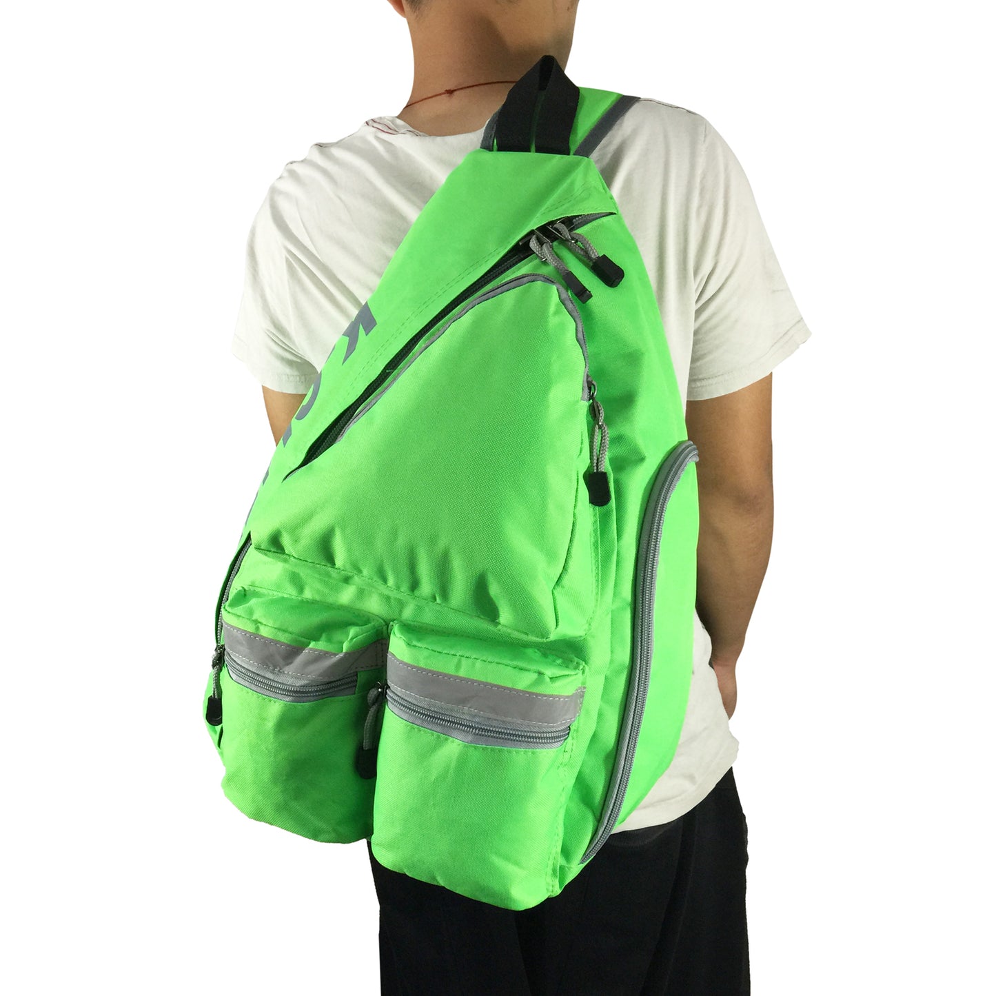 Wholesale Case Lot: 20 pc High-Visibility Water-Resistant Sling Backpack: Heavy-Duty Laptop Bookbag with Reflective Safety Stripe  |||   20 PACKS | $12.49 PER PACK