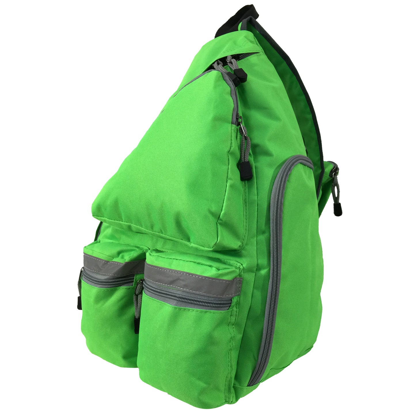 Wholesale Case Lot: 20 pc High-Visibility Water-Resistant Sling Backpack: Heavy-Duty Laptop Bookbag with Reflective Safety Stripe  |||   20 PACKS | $12.49 PER PACK