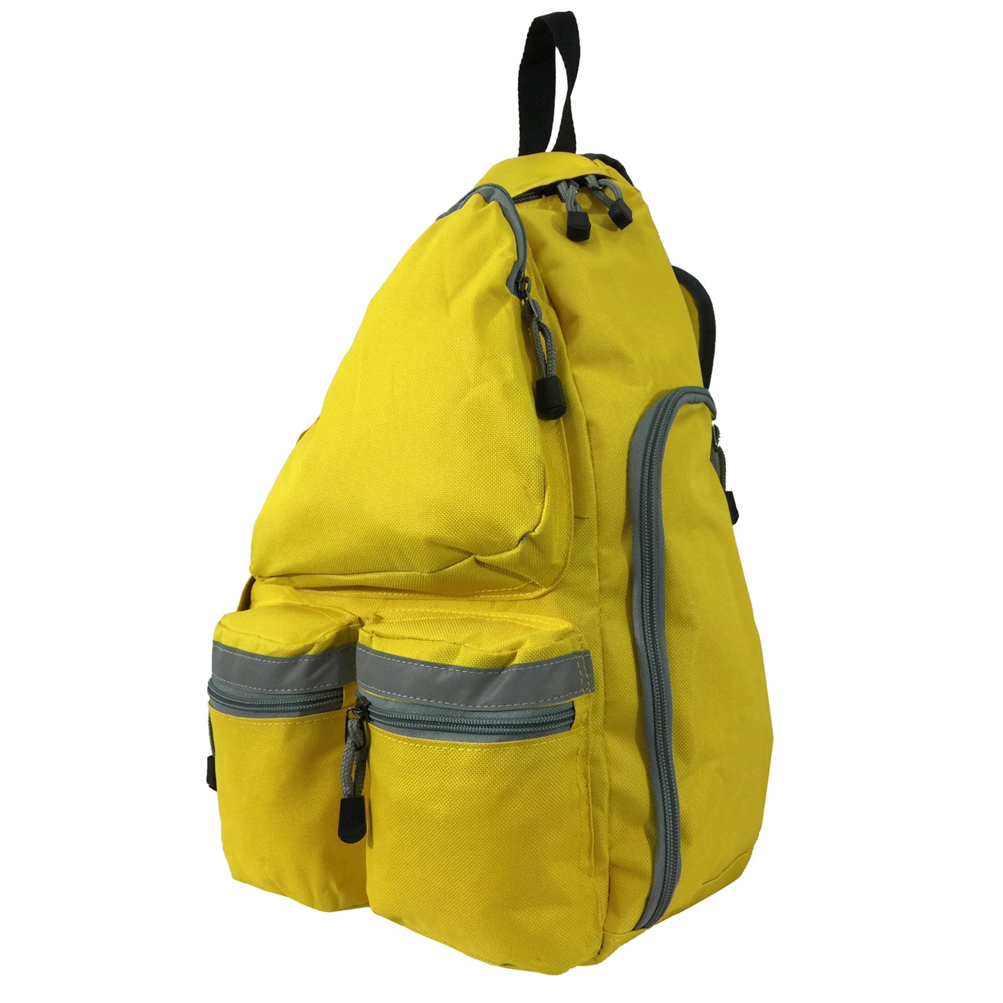 Wholesale Case Lot: 20 pc High-Visibility Water-Resistant Sling Backpack: Heavy-Duty Laptop Bookbag with Reflective Safety Stripe  |||   20 PACKS | $12.49 PER PACK