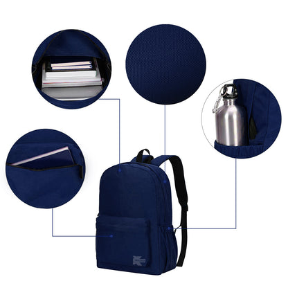Wholesale Case Lot: 25 pcs Basic 18" School Backpack Simple Student School Bag Lightweight  |||   25 PACKS | $7.99 PER PACK