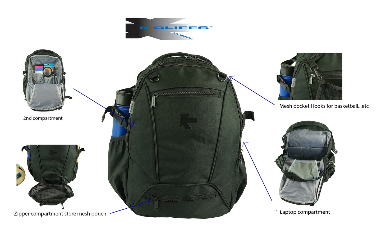 Wholesale Case Lot: 20pcs Heavy Duty 17 Inch Sports School Backpack | Dedicated Basketball Soccer Compartment  |||   20 PACKS | $18.49 PER PACK