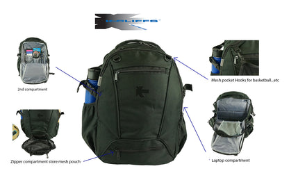 Wholesale Case Lot: 20pcs Heavy Duty 17 Inch Sports School Backpack | Dedicated Basketball Soccer Compartment  |||   20 PACKS | $18.49 PER PACK