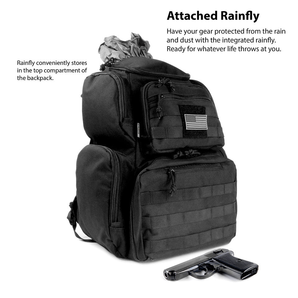 Multiple compartments Tactical Lockable Range Backpack with Free USA Patch and rain cover