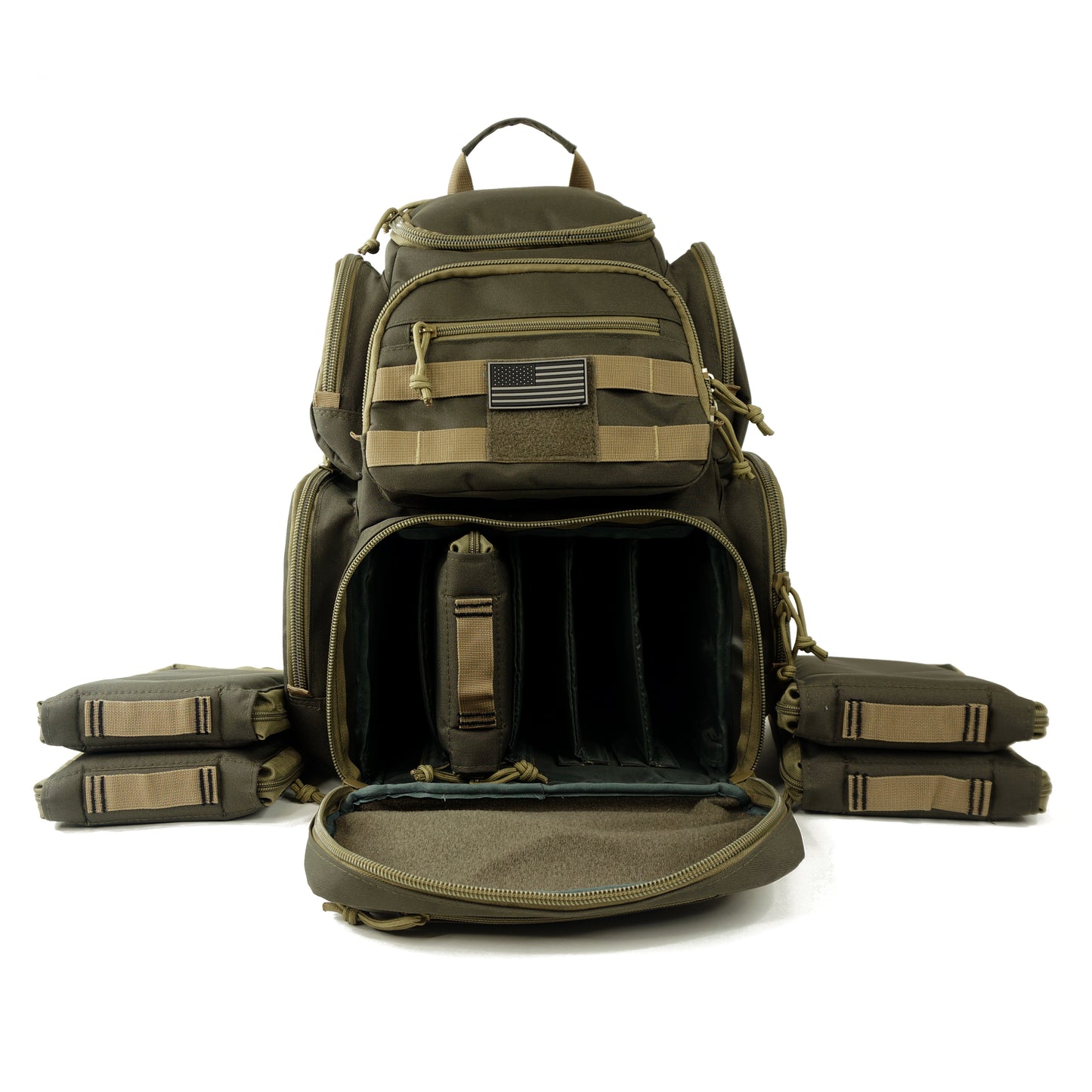 Multiple compartments Tactical Lockable Range Backpack with Free USA Patch and rain cover