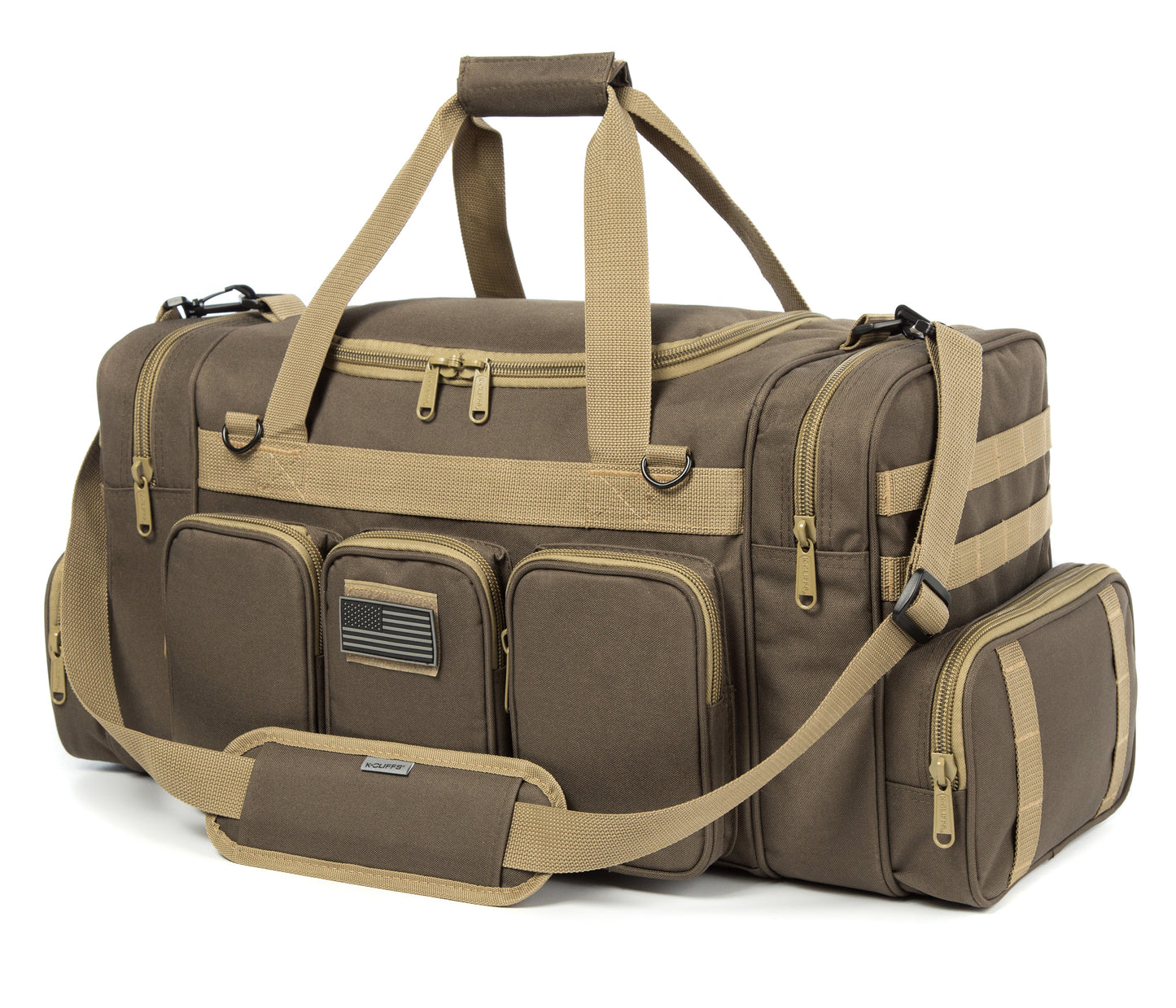 Wholesale Case Lot Tactical Range Duffel Heavy Duty Military Molle Gear Travel Sports Gym Bag Lockable Zippers with US Flag Patch  |||    10/6 PACKS | $35.99/49.99 PER PACK