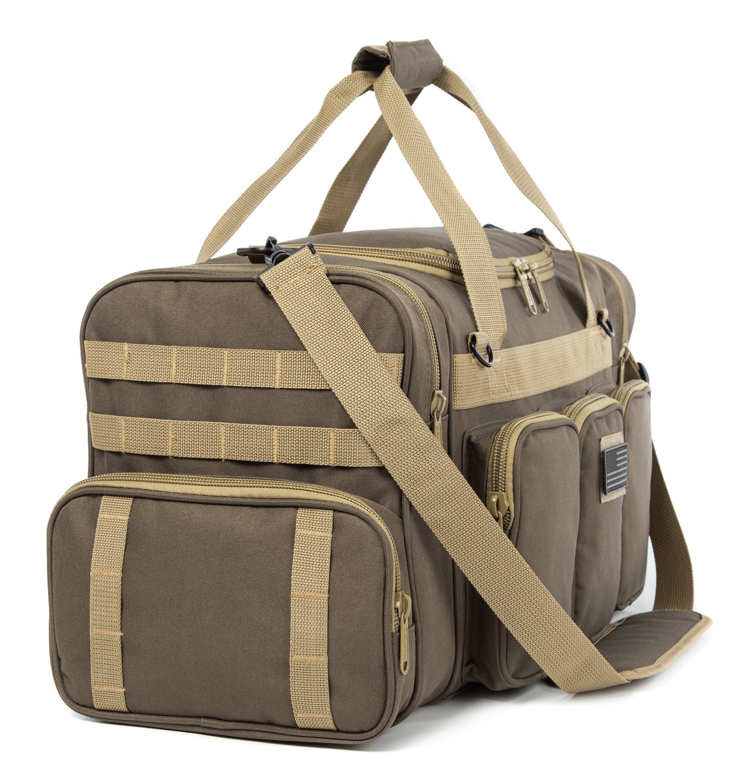 Wholesale Case Lot Tactical Range Duffel Heavy Duty Military Molle Gear Travel Sports Gym Bag Lockable Zippers with US Flag Patch  |||    10/6 PACKS | $35.99/49.99 PER PACK