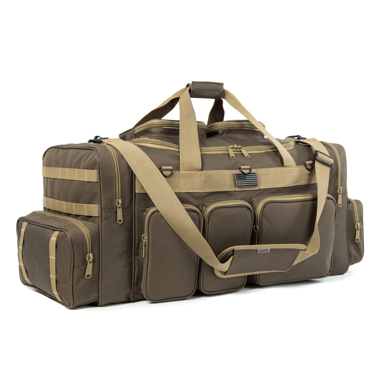 Wholesale Case Lot Tactical Range Duffel Heavy Duty Military Molle Gear Travel Sports Gym Bag Lockable Zippers with US Flag Patch  |||    10/6 PACKS | $35.99/49.99 PER PACK