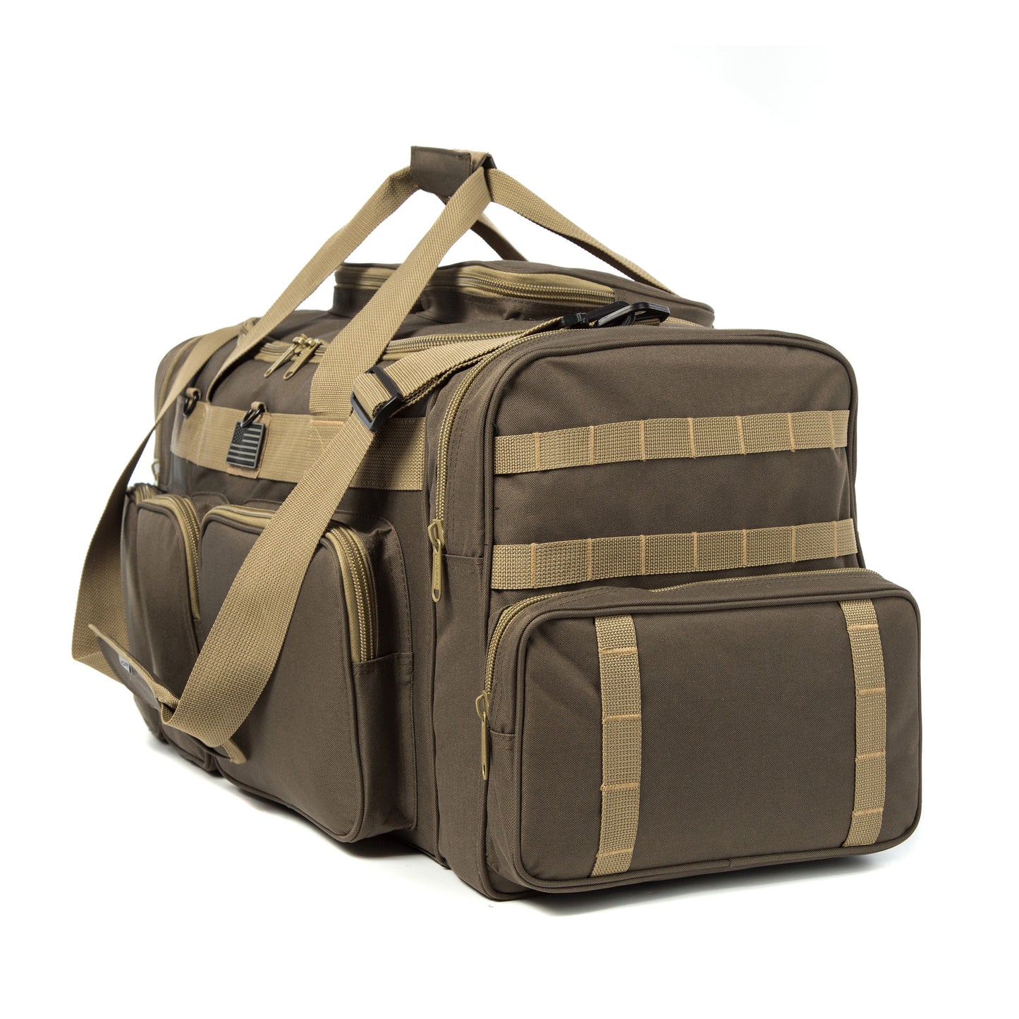 Wholesale Case Lot Tactical Range Duffel Heavy Duty Military Molle Gear Travel Sports Gym Bag Lockable Zippers with US Flag Patch  |||    10/6 PACKS | $35.99/49.99 PER PACK