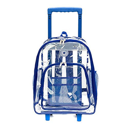 - 4 PACKS | $35.99 PER PACK ||    Wholesale Case Lot: 4pc Rolling Clear Backpack: Heavy-Duty See-Through Daypack with Wheels for School and Travel