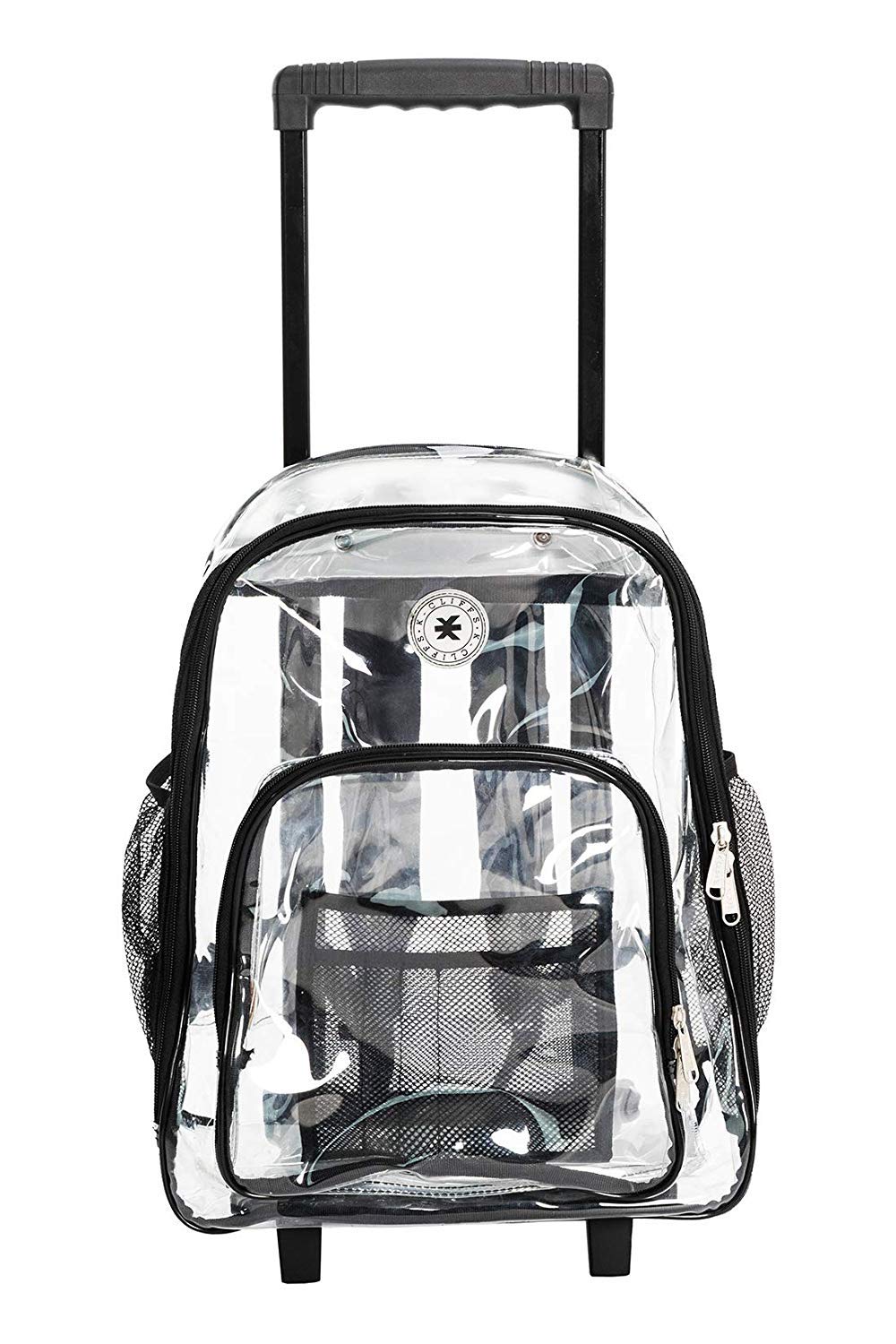 - 4 PACKS | $35.99 PER PACK ||    Wholesale Case Lot: 4pc Rolling Clear Backpack: Heavy-Duty See-Through Daypack with Wheels for School and Travel